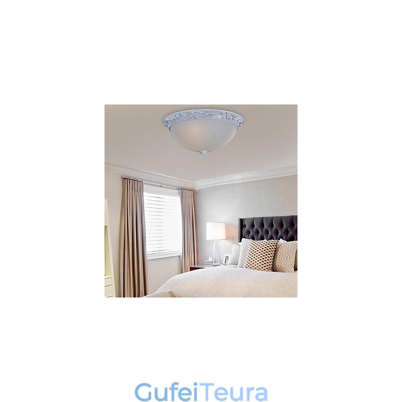 White Flush Mount Light זכוכית שרף גילוף אירופאי קלאסי