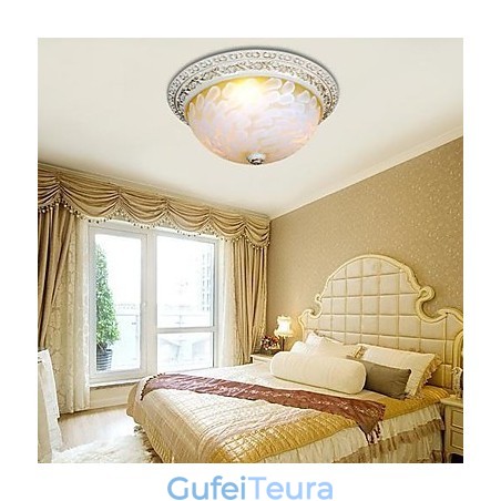 White Flush Mount Light דפוס זכוכית שרף זהב גילוף אירופאי קלאסי