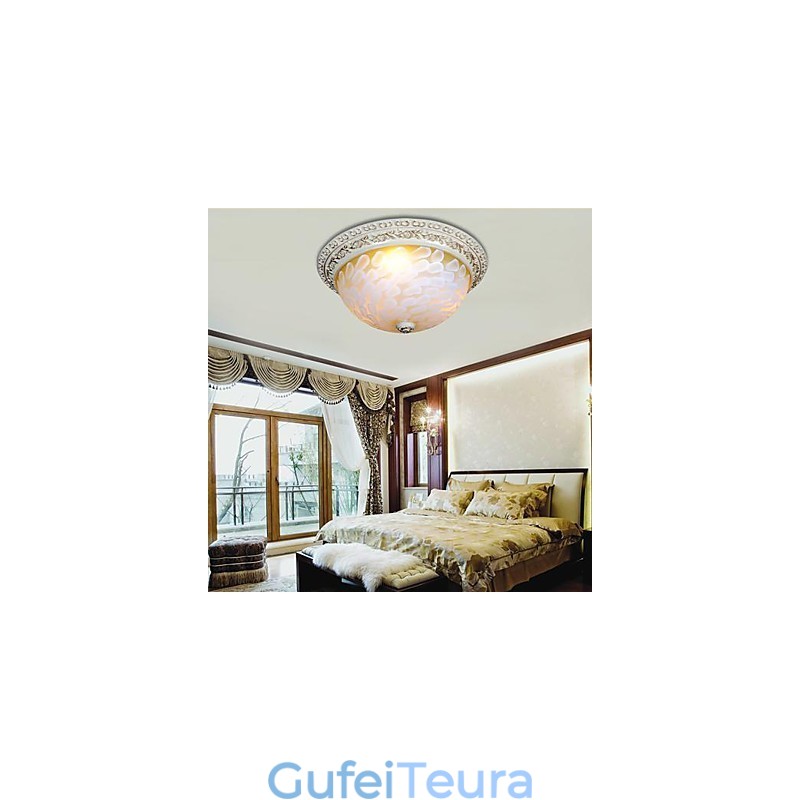 White Flush Mount Light דפוס זכוכית שרף זהב גילוף אירופאי קלאסי