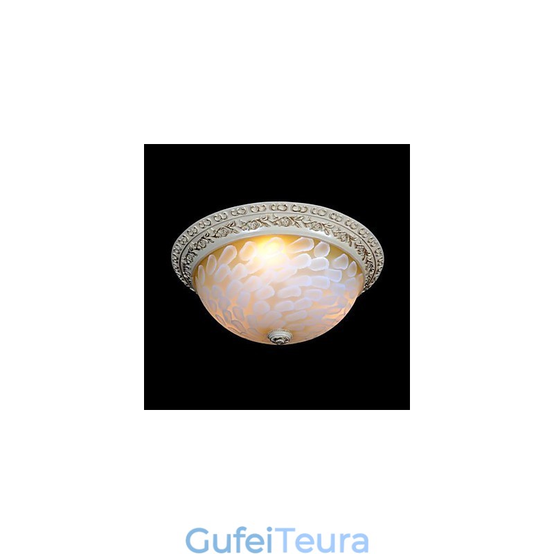 White Flush Mount Light דפוס זכוכית שרף זהב גילוף אירופאי קלאסי