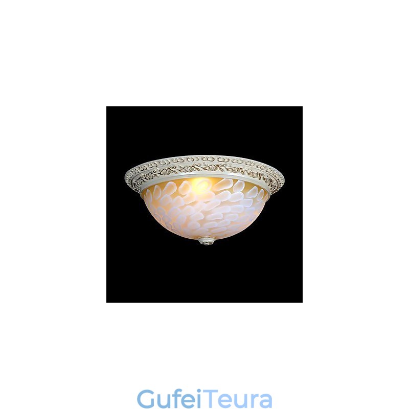 White Flush Mount Light דפוס זכוכית שרף זהב גילוף אירופאי קלאסי