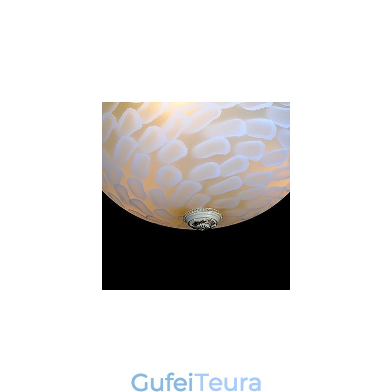 White Flush Mount Light דפוס זכוכית שרף זהב גילוף אירופאי קלאסי