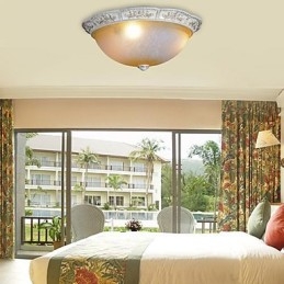 White Flush Mount בהיר צהוב לבן זכוכית שרף דפוס גילוף אירופאי קלאסי