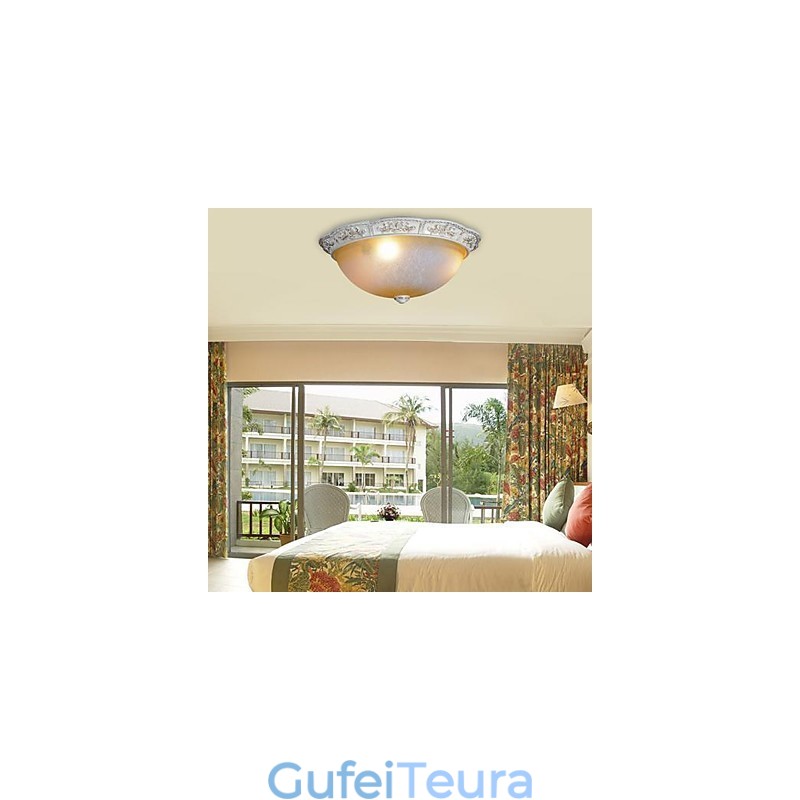 White Flush Mount בהיר צהוב לבן זכוכית שרף דפוס גילוף אירופאי קלאסי