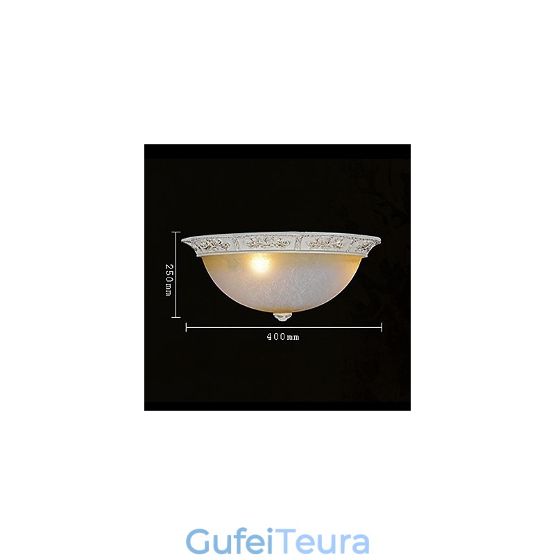 White Flush Mount בהיר צהוב לבן זכוכית שרף דפוס גילוף אירופאי קלאסי