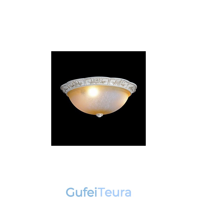 White Flush Mount בהיר צהוב לבן זכוכית שרף דפוס גילוף אירופאי קלאסי
