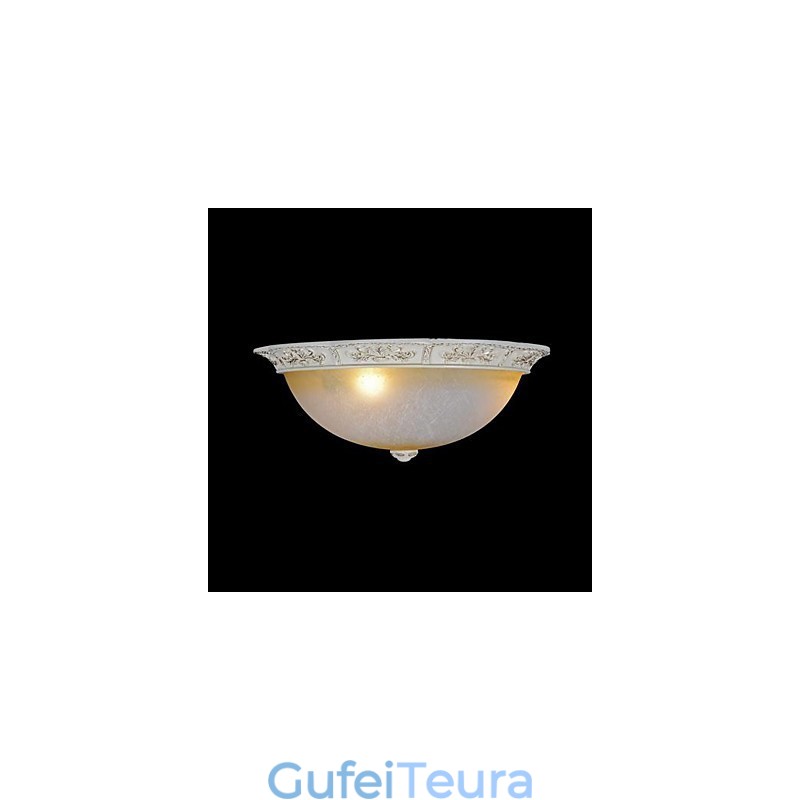White Flush Mount בהיר צהוב לבן זכוכית שרף דפוס גילוף אירופאי קלאסי