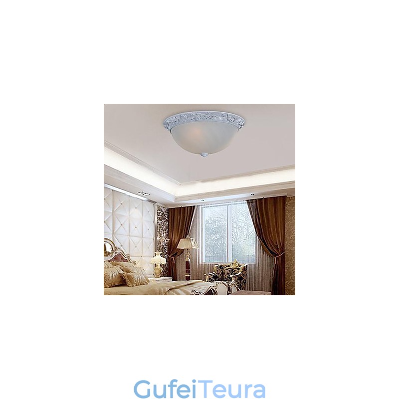 White Flush Mount Light זכוכית שרף גילוף אירופאי קלאסי