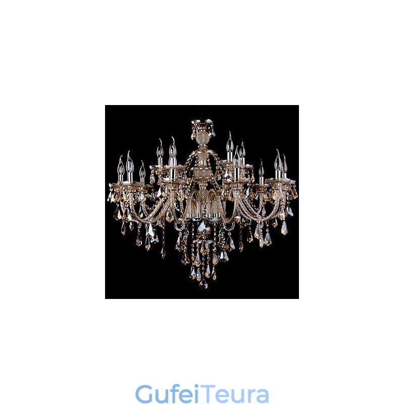 נברשת קריסטל קוניאק צבע יוקרה מודרני 2 שכבות מגורים 15 אורות