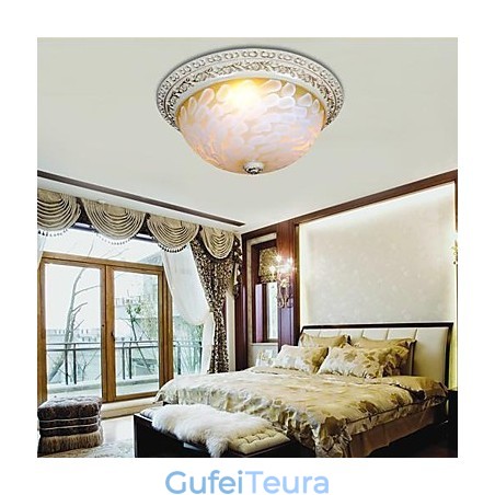 White Flush Mount Light דפוס זכוכית שרף זהב גילוף אירופאי קלאסי