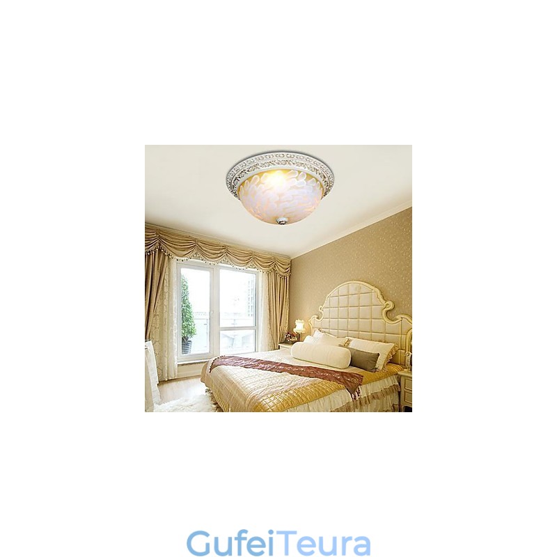 White Flush Mount Light דפוס זכוכית שרף זהב גילוף אירופאי קלאסי