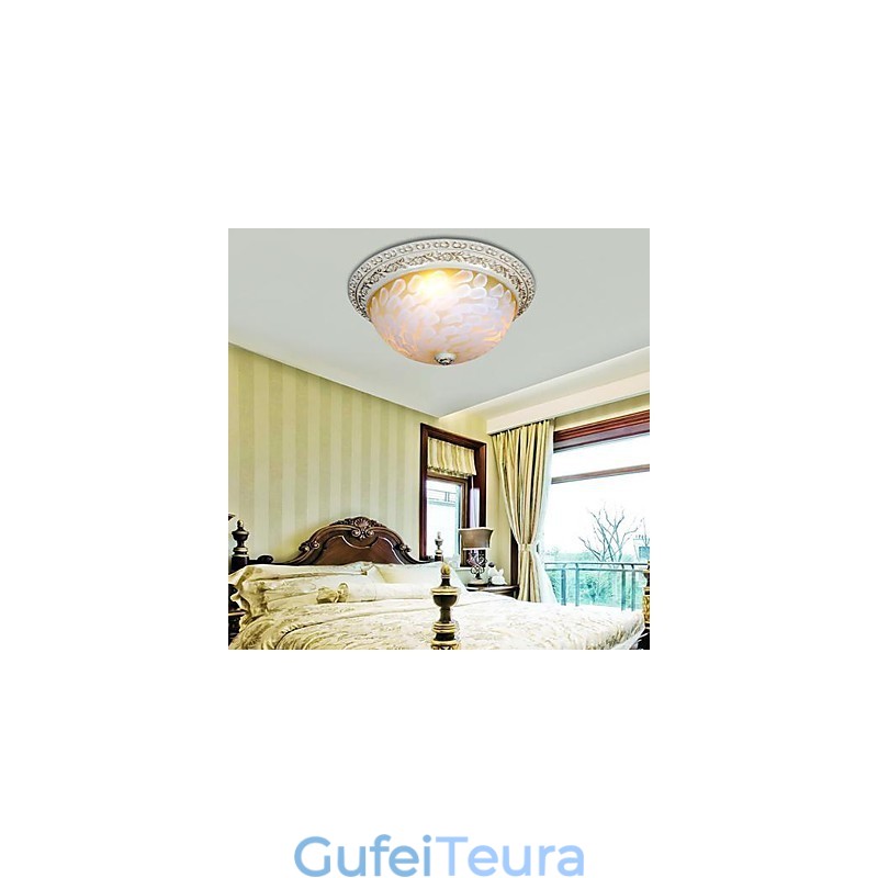 White Flush Mount Light דפוס זכוכית שרף זהב גילוף אירופאי קלאסי