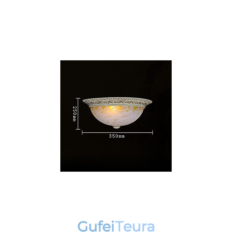 White Flush Mount Light דפוס זכוכית שרף זהב גילוף אירופאי קלאסי