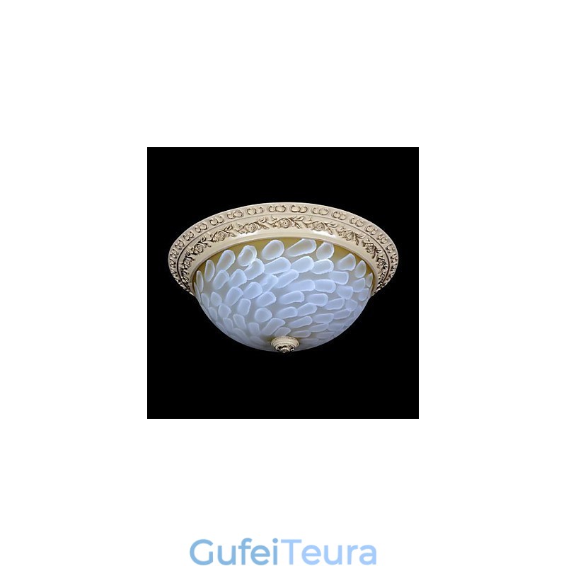 White Flush Mount Light דפוס זכוכית שרף זהב גילוף אירופאי קלאסי