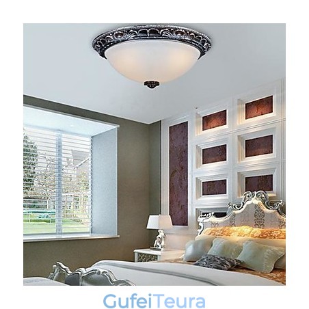 Flush Mount Light זכוכית שרף כסף גילוף רטרו אירופאי קלאסי