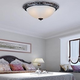 Flush Mount Light זכוכית שרף כסף גילוף רטרו אירופאי קלאסי