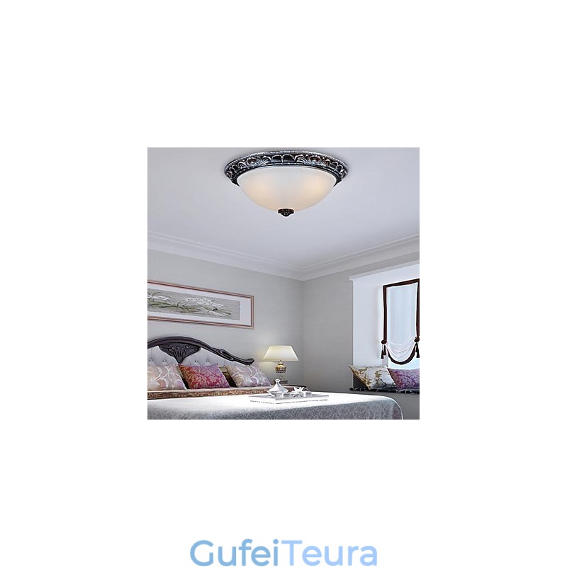 Flush Mount Light זכוכית שרף כסף גילוף רטרו אירופאי קלאסי