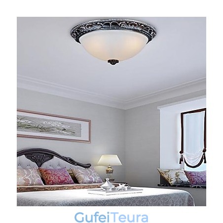 Flush Mount Light זכוכית שרף כסף גילוף רטרו אירופאי קלאסי