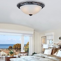 Flush Mount Light זכוכית שרף כסף גילוף רטרו אירופאי קלאסי