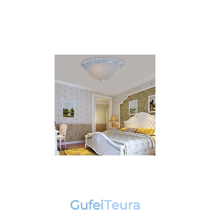 White Flush Mount Light זכוכית שרף גילוף אירופאי קלאסי