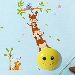 מדבקות קיר קופים אור מופעלת אינדוקציה חכמה מנורת קיר קישוט