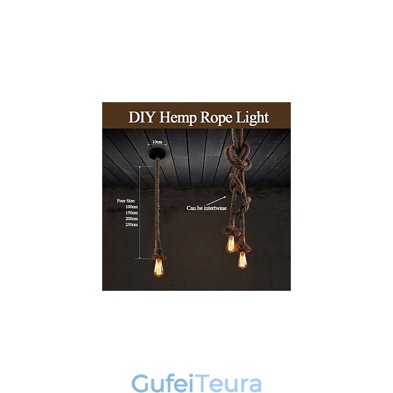 1 נברשת חבל קנבוס יצירתית אור עשה זאת בעצמך