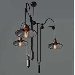 וינטג' Pully Pendant Light 3 Island Foyer Metal+ Galss בתוך גוון