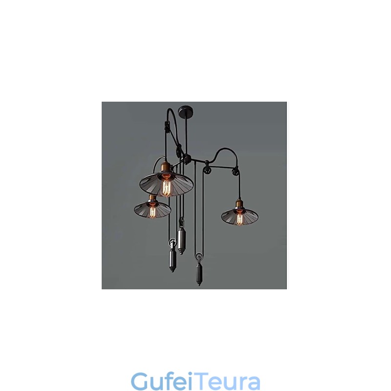 וינטג' Pully Pendant Light 3 Island Foyer Metal+ Galss בתוך גוון