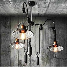 וינטג' Pully Pendant Light 3 Island Foyer Metal+ Galss בתוך גוון