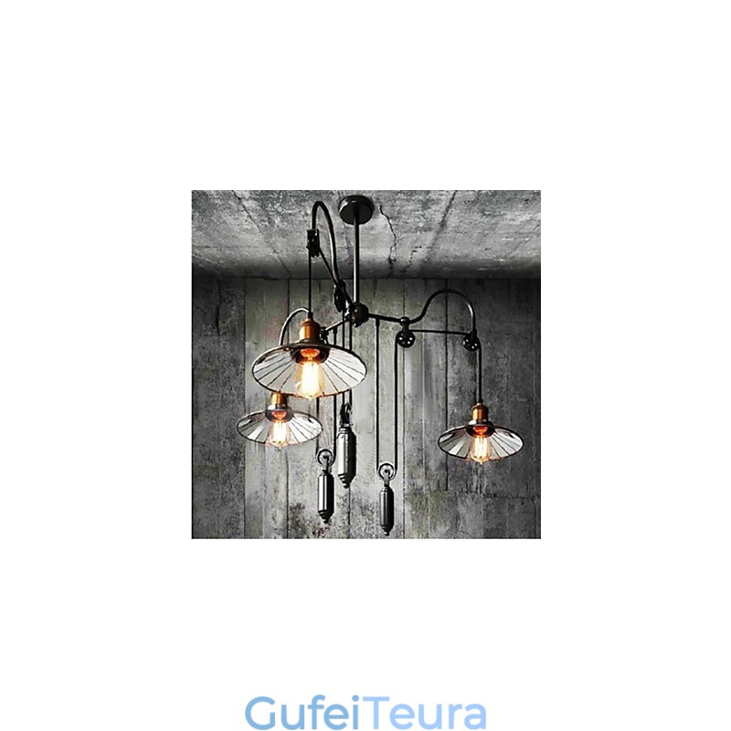 וינטג' Pully Pendant Light 3 Island Foyer Metal+ Galss בתוך גוון