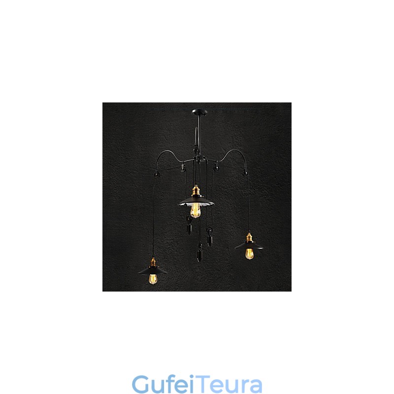 וינטג' Pully Pendant Light 3 Island Foyer Metal+ Galss בתוך גוון