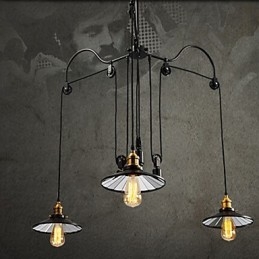 וינטג' Pully Pendant Light 3 Island Foyer Metal+ Galss בתוך גוון