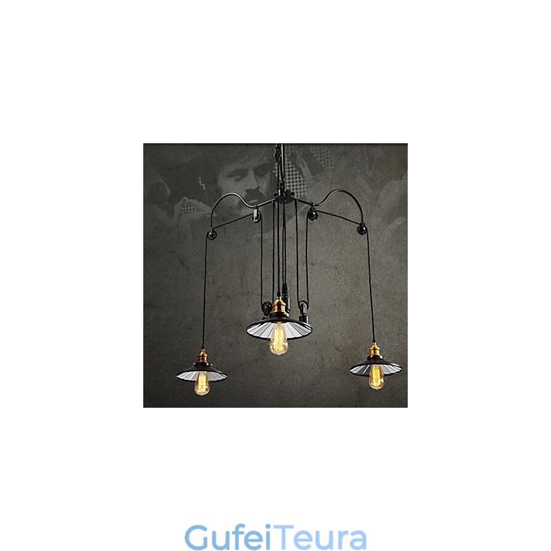 וינטג' Pully Pendant Light 3 Island Foyer Metal+ Galss בתוך גוון
