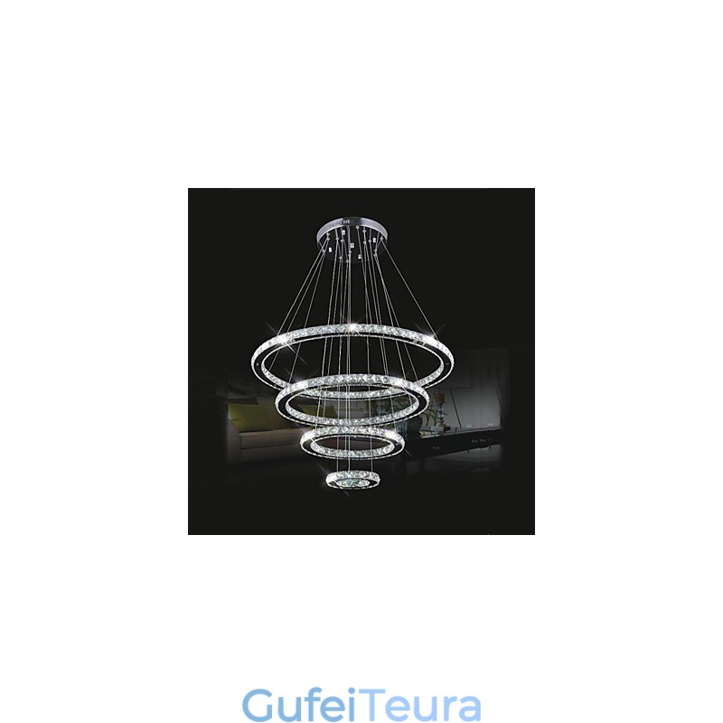 אור תליון קריסטל תאורת תקרה שקוף קריסטל עגול 4 טבעות 40 ס"מ 60 ס"מ 80 ס"מ גופי מקור