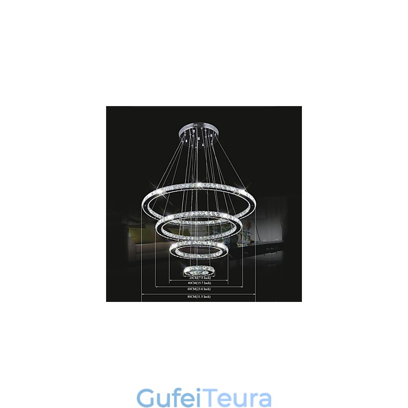 אור תליון קריסטל תאורת תקרה שקוף קריסטל עגול 4 טבעות 40 ס"מ 60 ס"מ 80 ס"מ גופי מקור