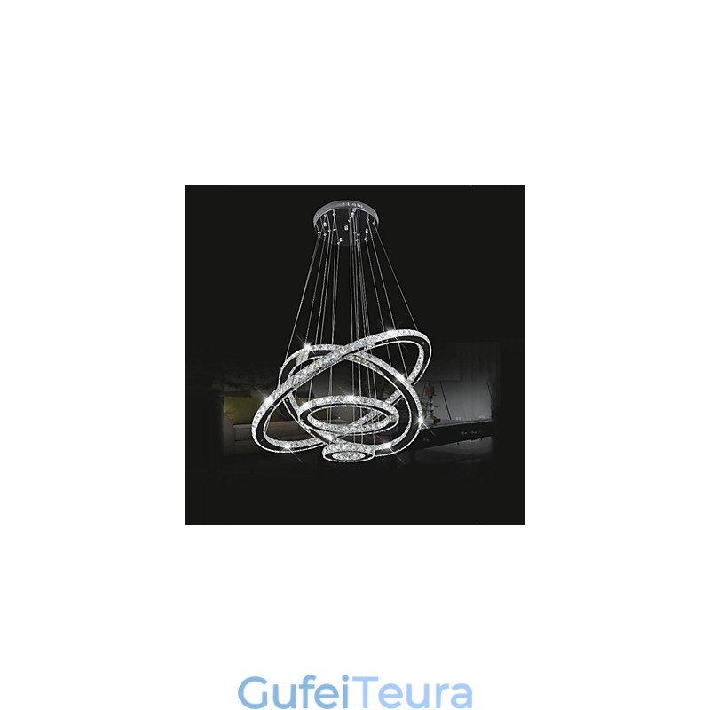 אור תליון קריסטל תאורת תקרה שקוף קריסטל עגול 4 טבעות 40 ס"מ 60 ס"מ 80 ס"מ גופי מקור