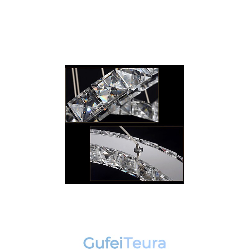 אור תליון קריסטל תאורת תקרה שקוף קריסטל עגול 4 טבעות 40 ס"מ 60 ס"מ 80 ס"מ גופי מקור