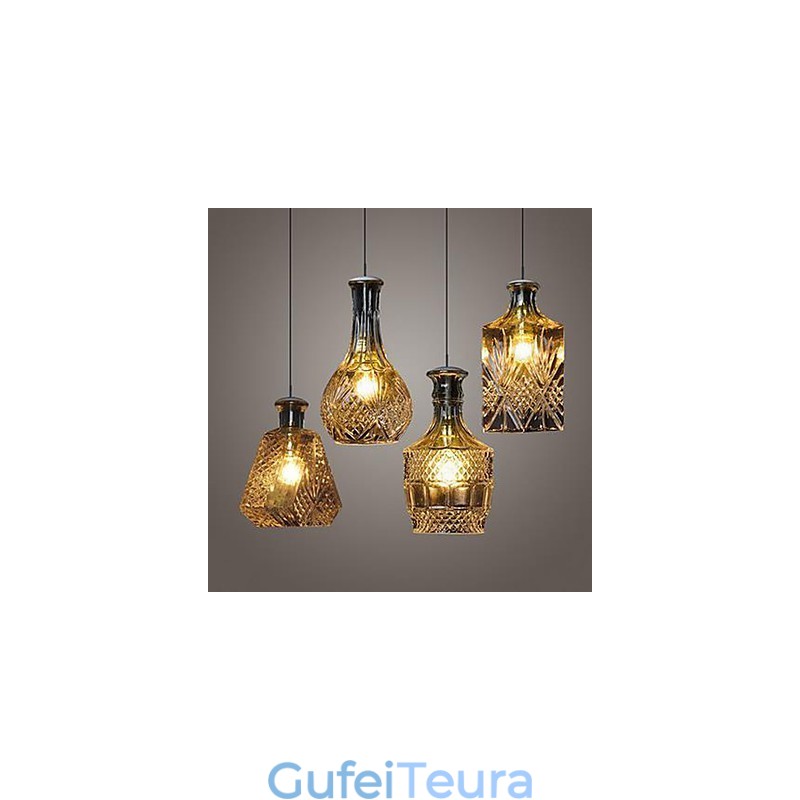 מנורת זכוכית קריסטל 4 אורות גוון בקבוק מינימליסטי