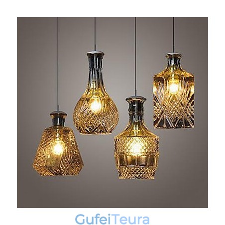 מנורת זכוכית קריסטל 4 אורות גוון בקבוק מינימליסטי