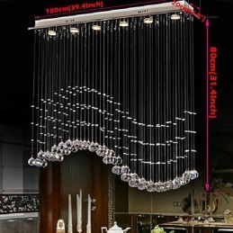 תאורת תליון 6 אורות מודרנית כסף גלי קריסטל שקופים גופי תאורת תקרה