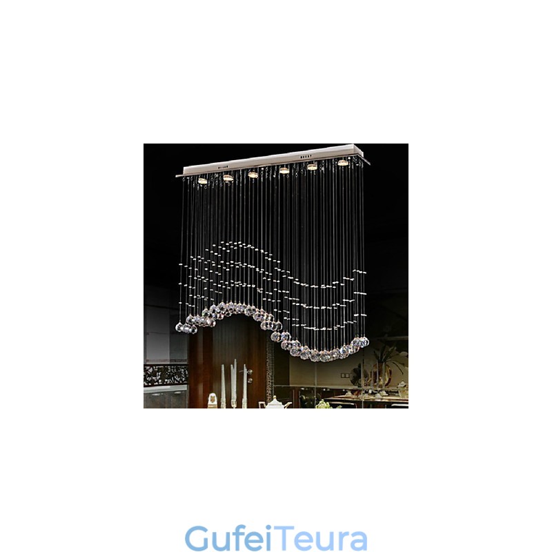 תאורת תליון 6 אורות מודרנית כסף גלי קריסטל שקופים גופי תאורת תקרה