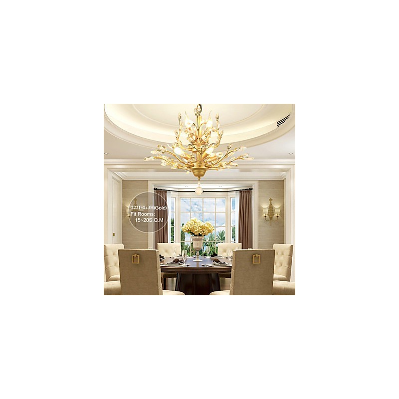 Vintage Crystal Flush Mount 7Lights ציור מתכת שחור או זהב