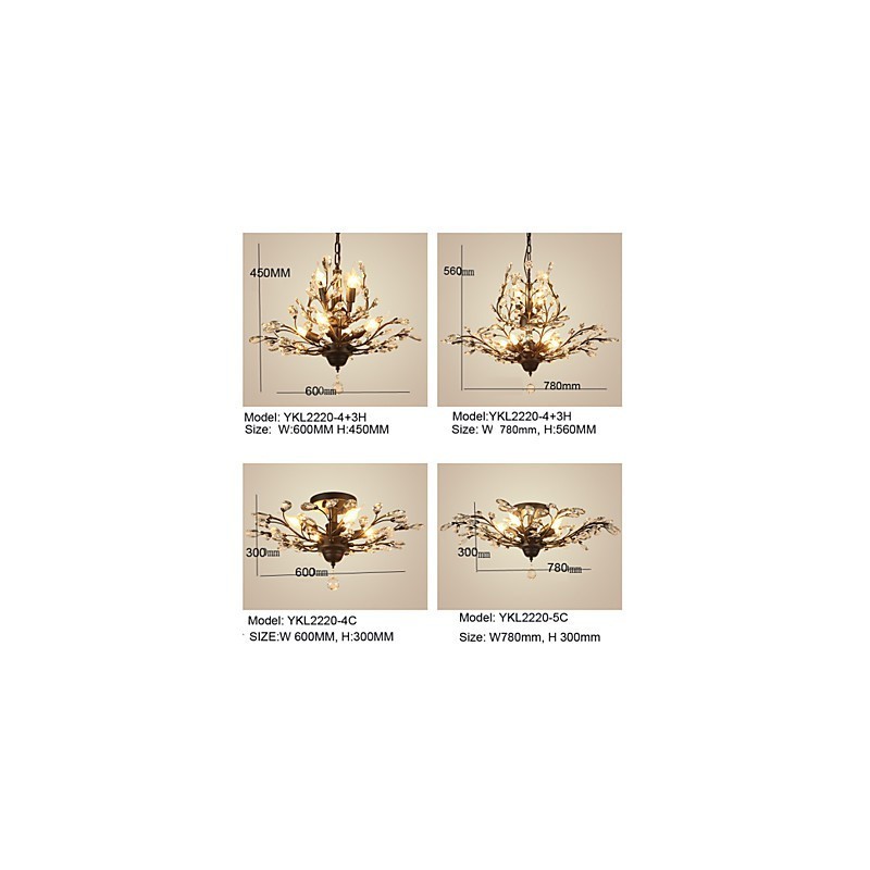 Vintage Crystal Flush Mount 7Lights ציור מתכת שחור או זהב