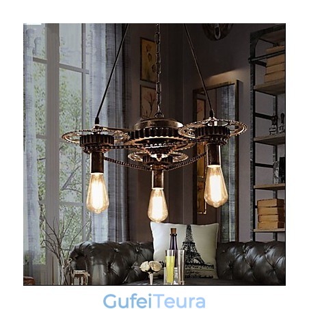 VintageLron נברשת ציוד רוח תעשייתי