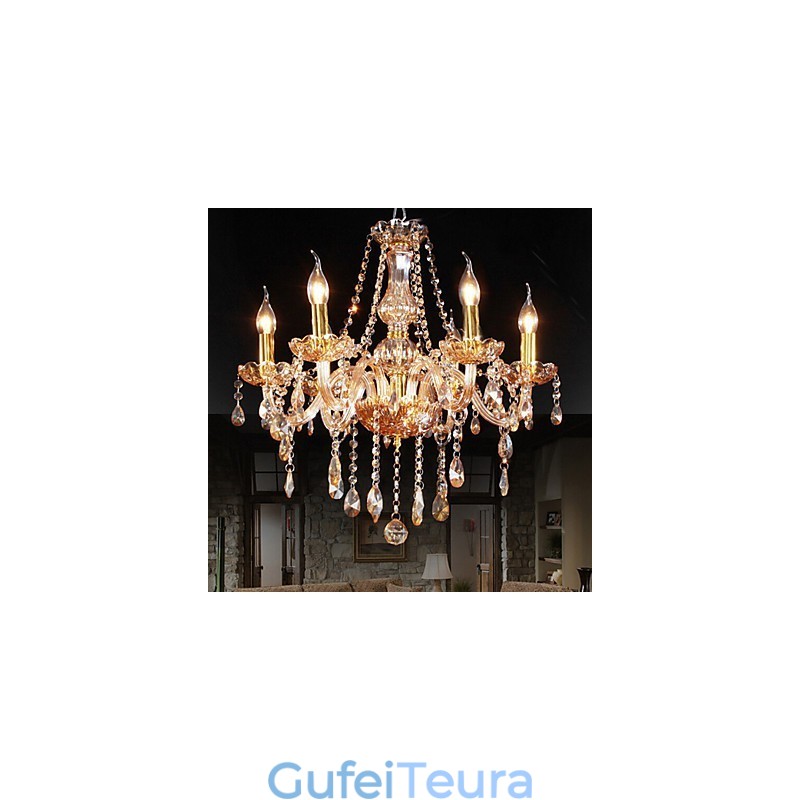 ענבר 6 אורות נברשת קריסטל אלגנטית לבית