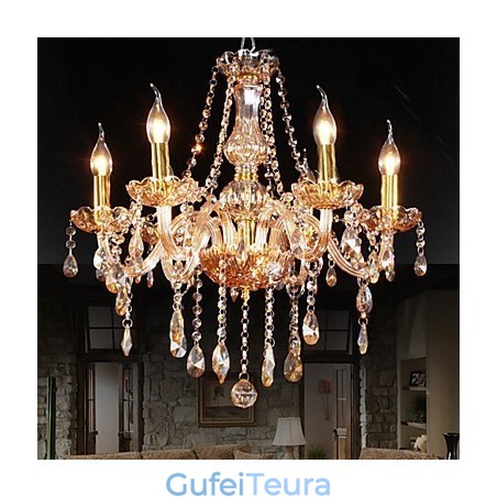 ענבר 6 אורות נברשת קריסטל אלגנטית לבית