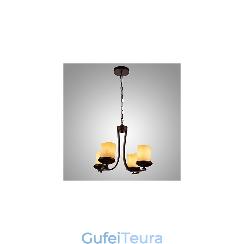 נברשת ציור ברזל עם גוון זכוכית מנורת הדלקת נרות קלאסית 4 ראשים