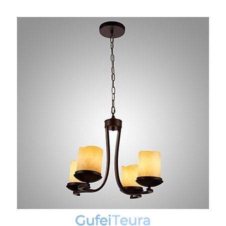 נברשת ציור ברזל עם גוון זכוכית מנורת הדלקת נרות קלאסית 4 ראשים