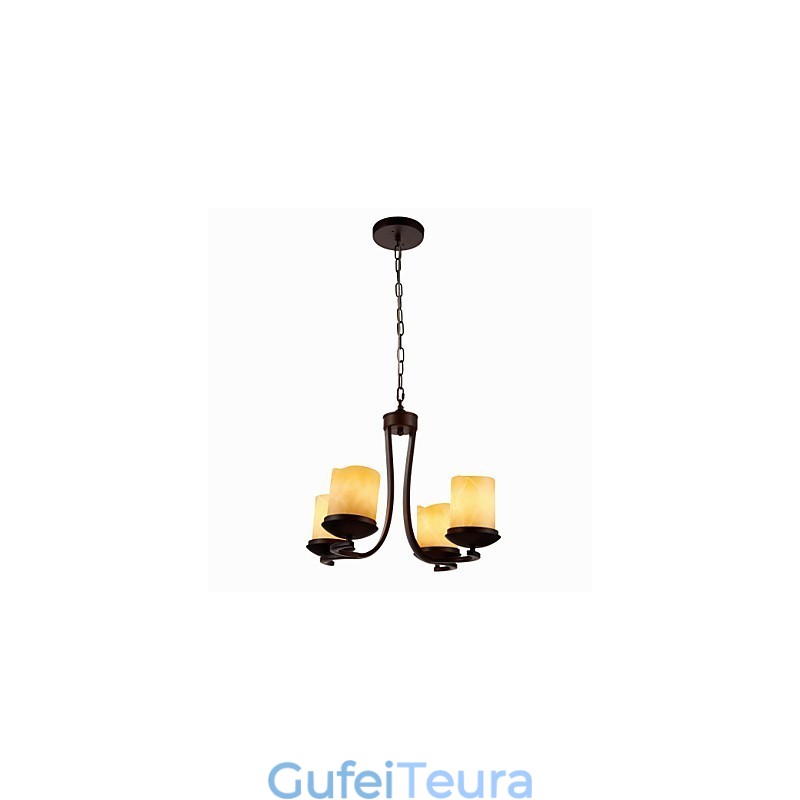 נברשת ציור ברזל עם גוון זכוכית מנורת הדלקת נרות קלאסית 4 ראשים