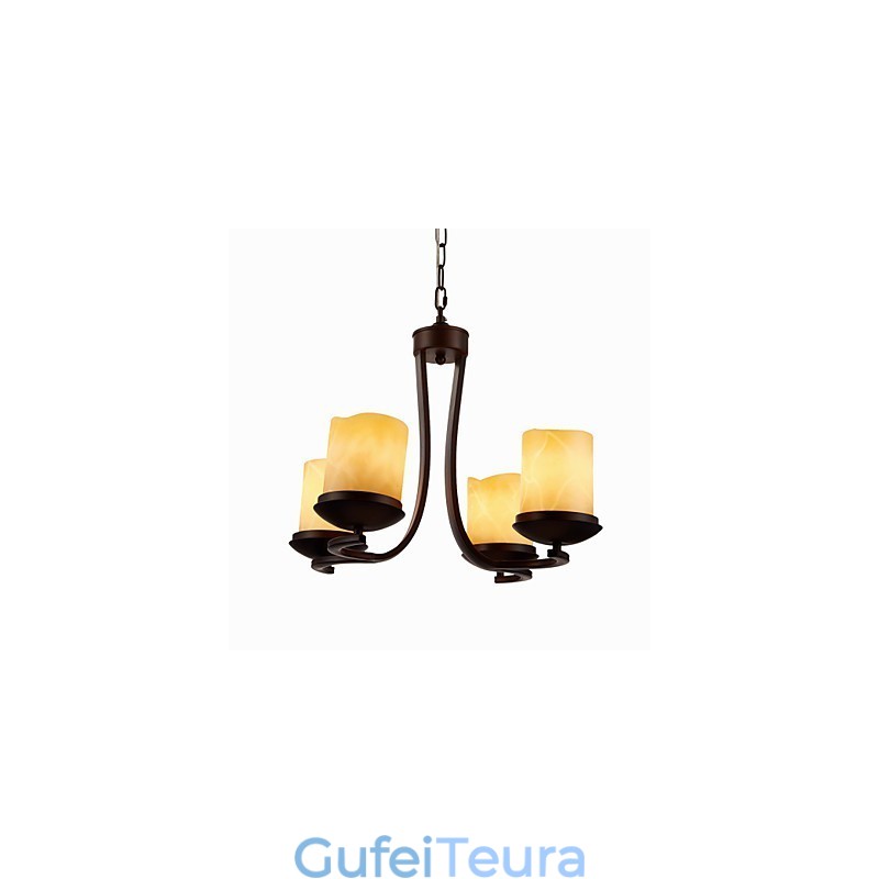 נברשת ציור ברזל עם גוון זכוכית מנורת הדלקת נרות קלאסית 4 ראשים